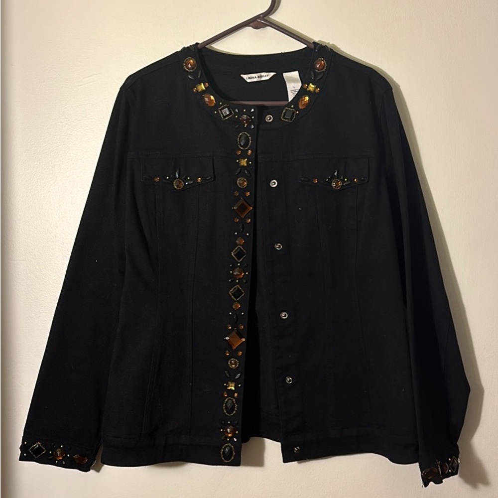 Laura Ashley Black, Bejeweled Denim Jacket